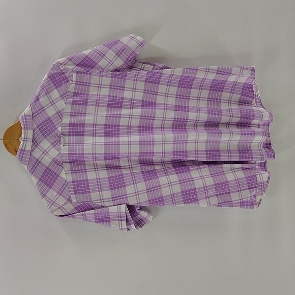 Blue Mountain Button Down Top Size XL Purple And White Plaid Check Short Sleeve - Picture 4 of 4